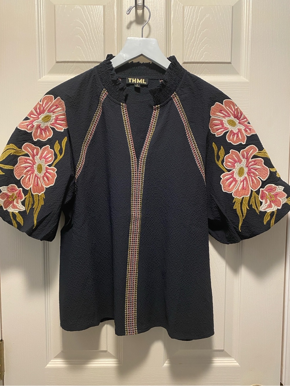THML Floral Embroidery Textured Top
